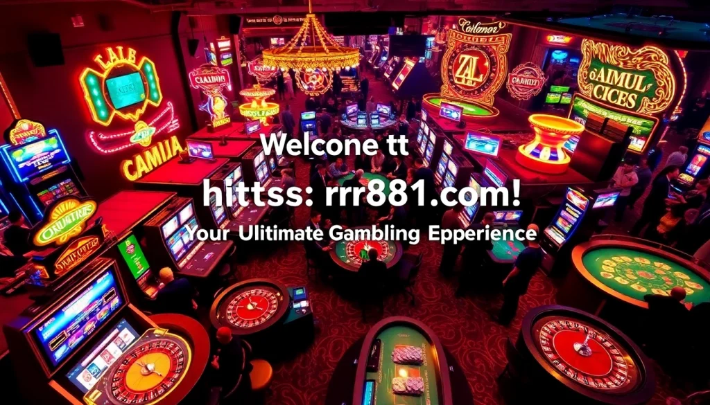 Excited players enjoying the dynamic casino atmosphere at https://rr88k1.com/ with glittering slots and poker tables.