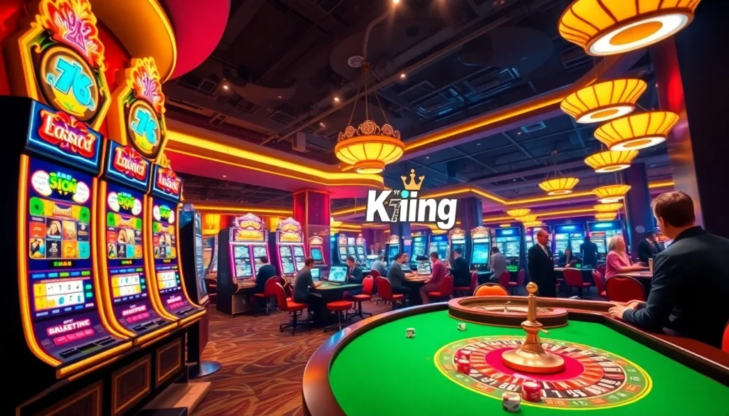 Experience the excitement of Nạp tiền 79King with lively slot machines and roulette gameplay at a luxury casino.